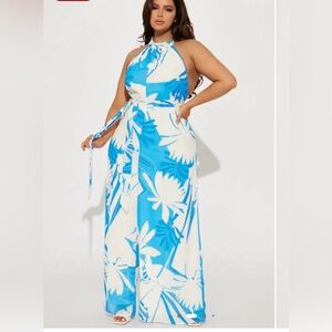 Blue and White Floral Halter jumpsuit